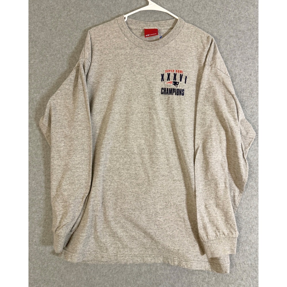 Reebok New England Patriots Super Bowl XXXVI Champions Shirt Mens Large Gray L/S